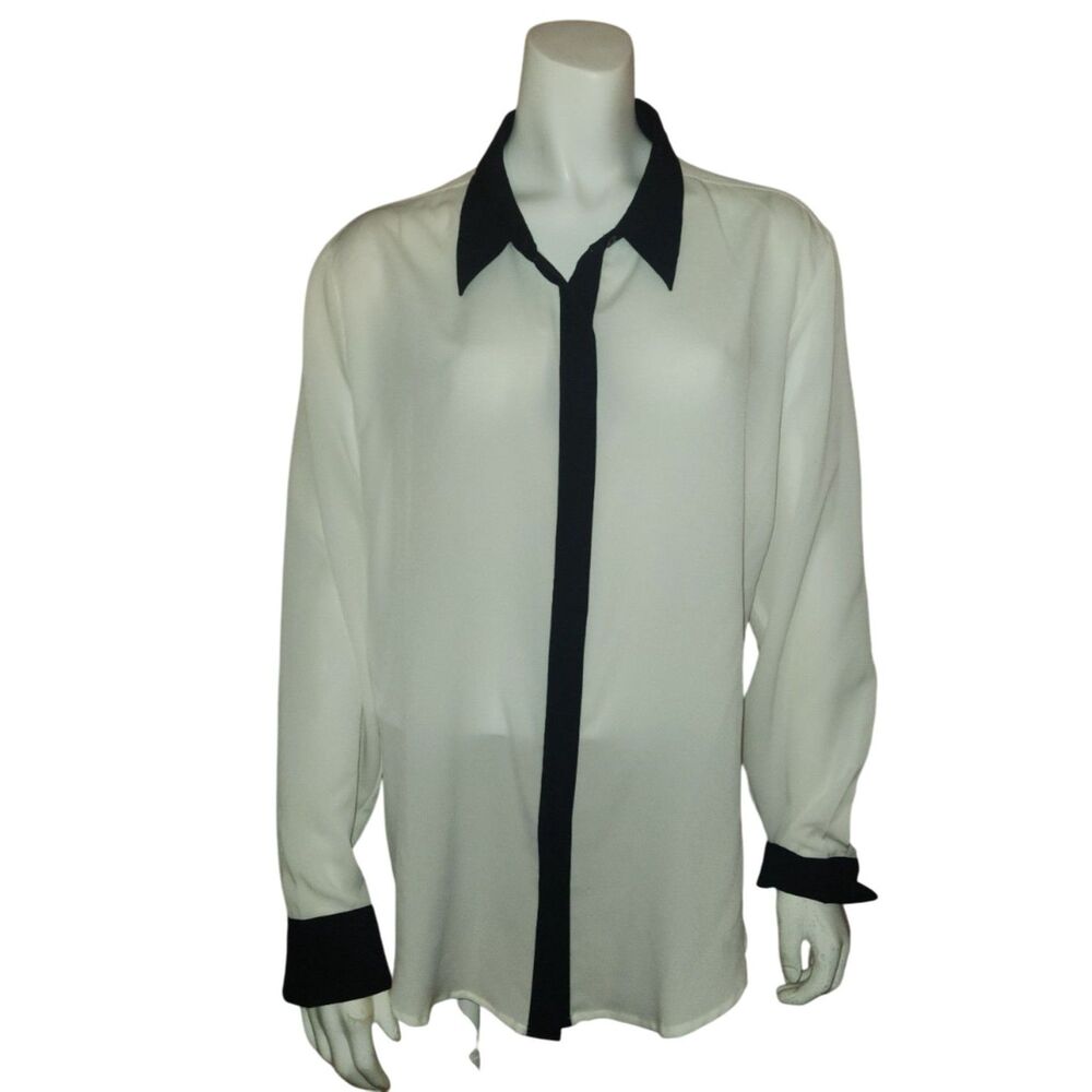 APT. 9 White and Black Color Black Office Career Blouse Womens Size Large